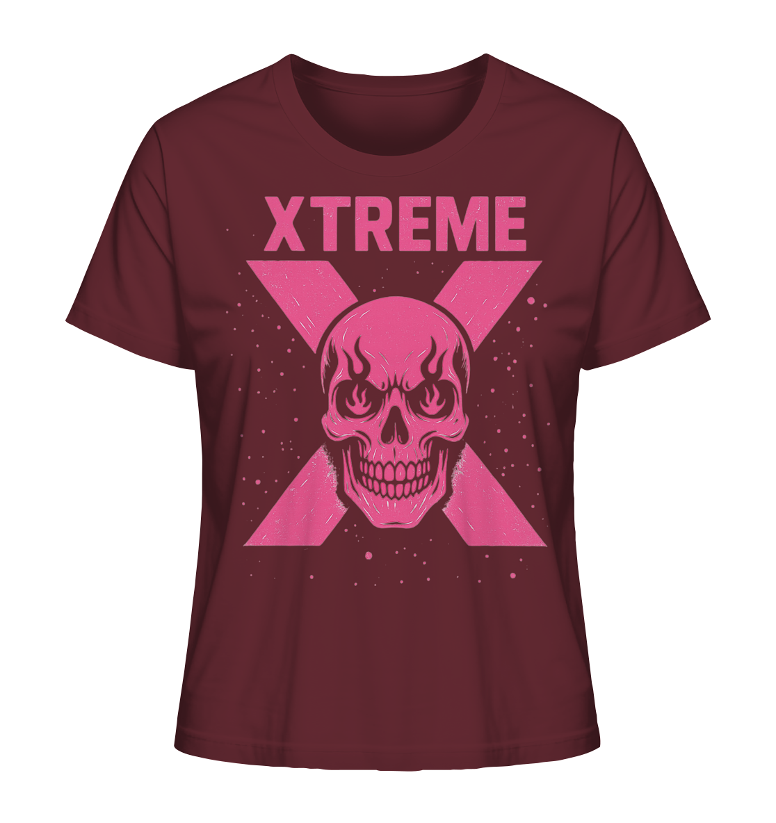 Totenkopf Damen T-Shirt – XTREME PINK LADY – Bordeauxrot – XS
