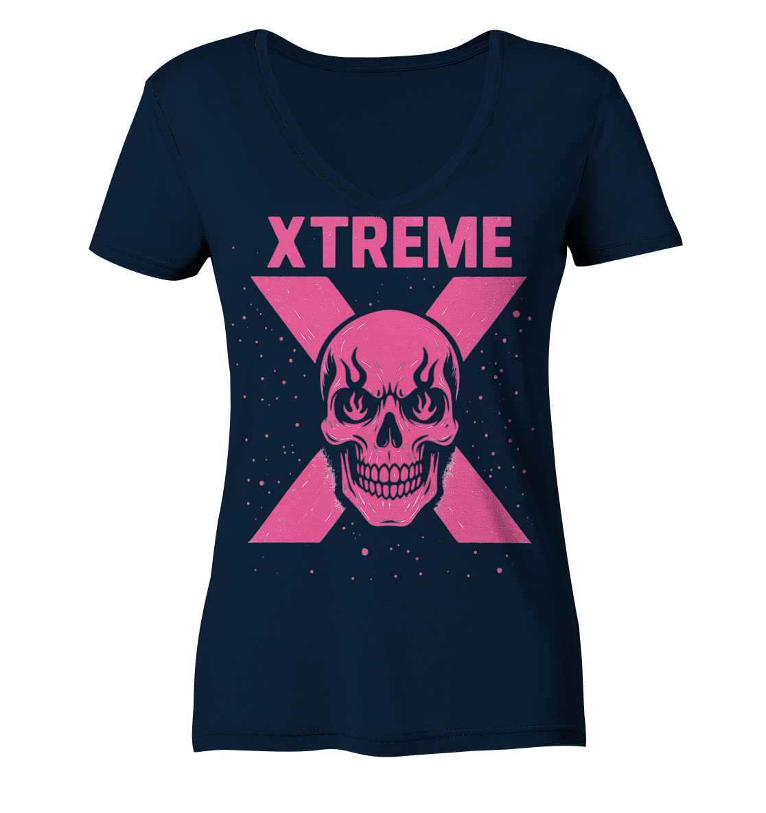 Damen V-Ausschnitt-Shirt – XTREME PINK LADY – Marineblau – XS