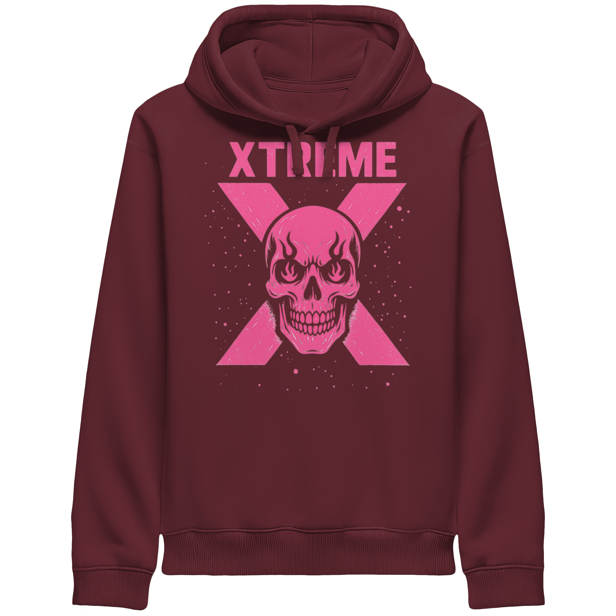 Totenkopf Kapuzenpullover Unisex – XTREME PINK LADY – Bordeauxrot – XS