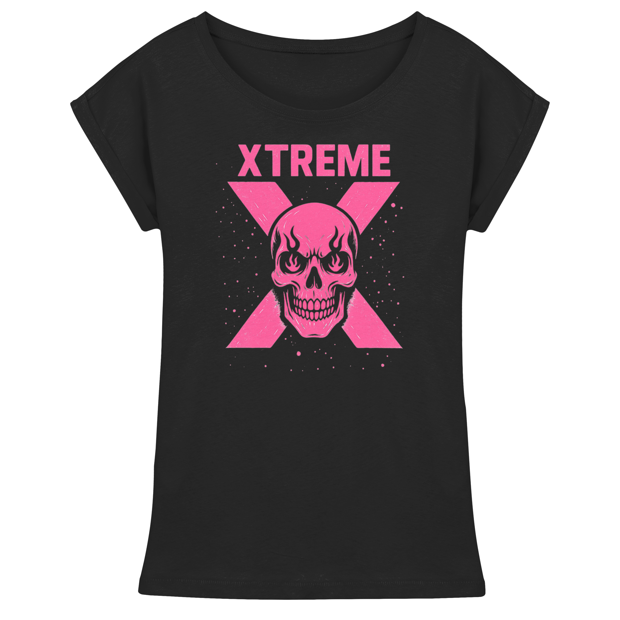 Totenkopf Damen T-Shirt – XTREME PINK LADY – Schwarz – XS