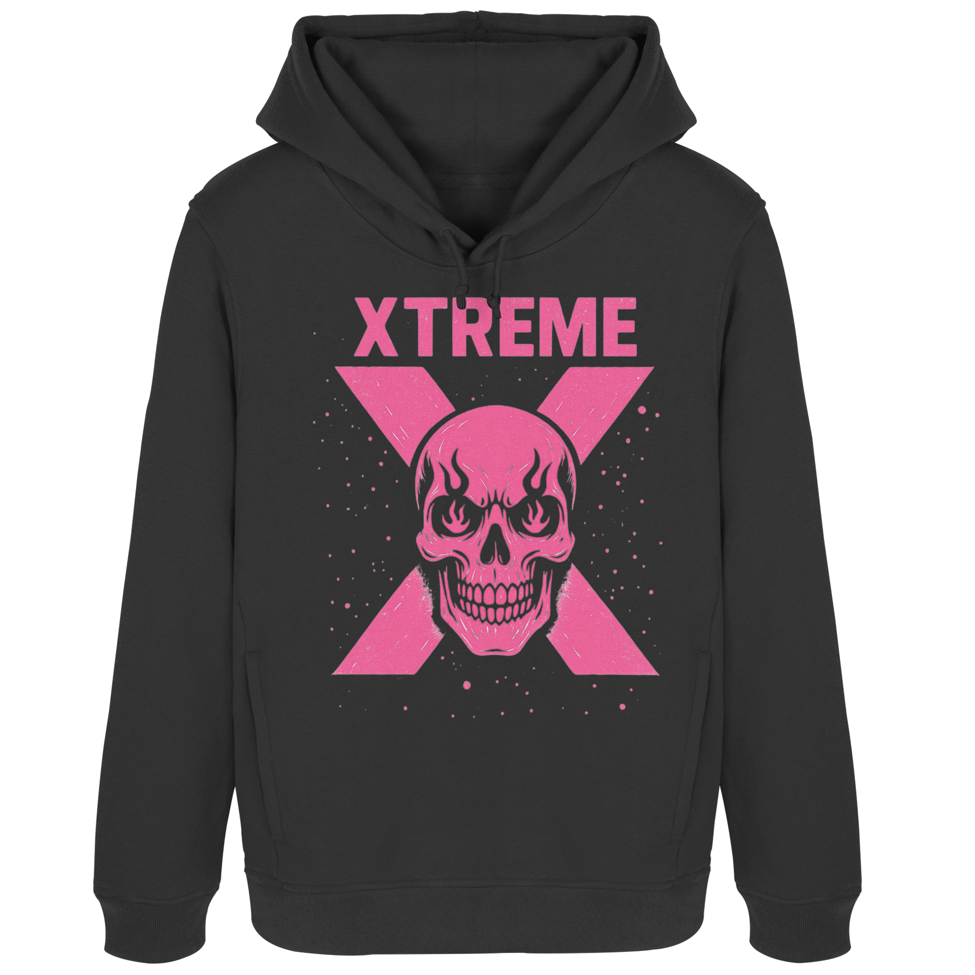 Totenkopf Damen Kapuzenpullover – XTREME PINK LADY – Schwarz Pure – XS