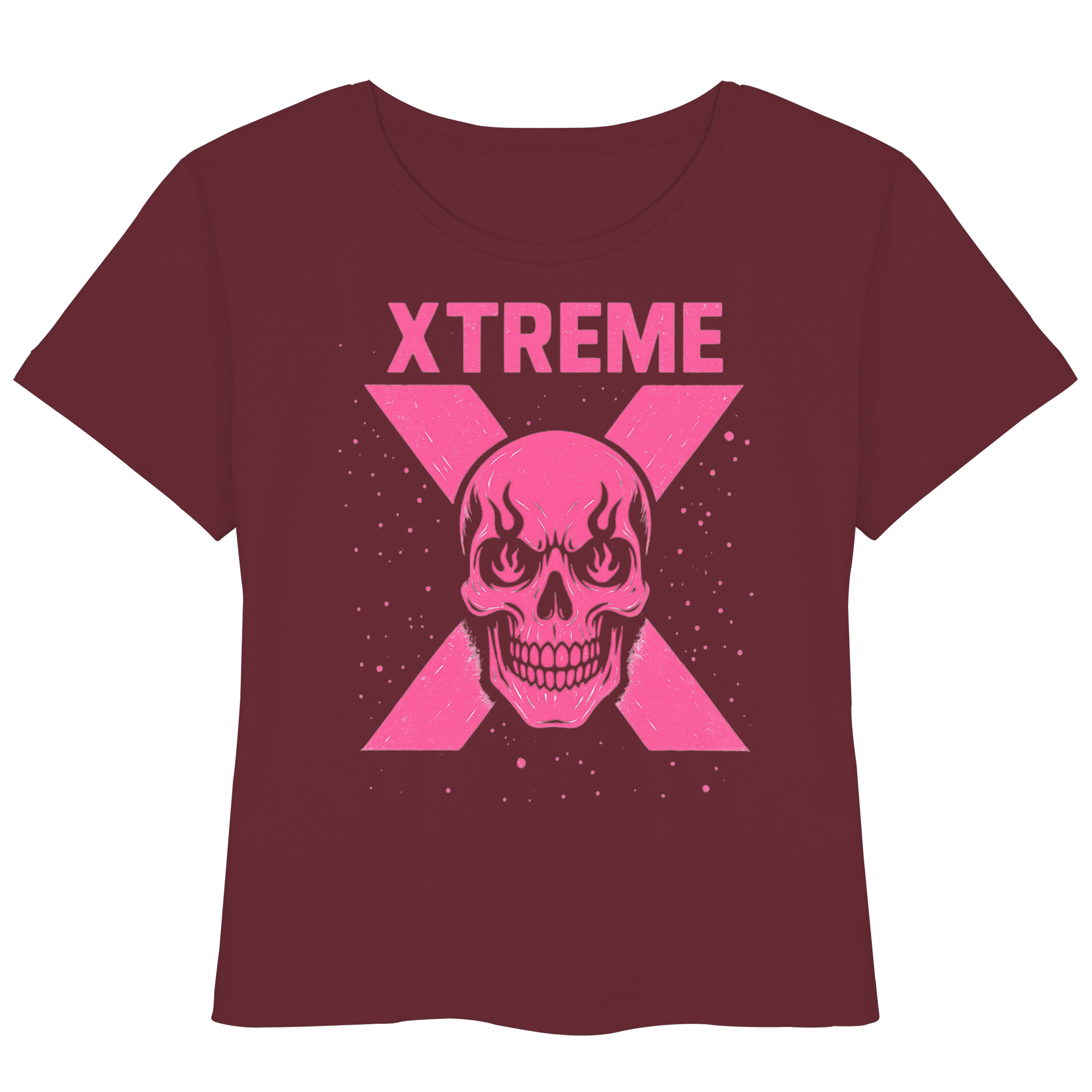Totenkopf Damen T-Shirt – XTREME PINK LADY – Bordeauxrot – XS