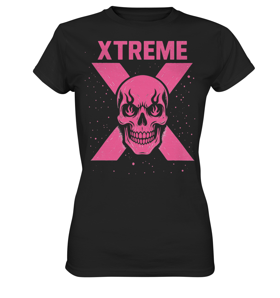 Totenkopf Damen T-Shirt – XTREME PINK LADY – Schwarz – S