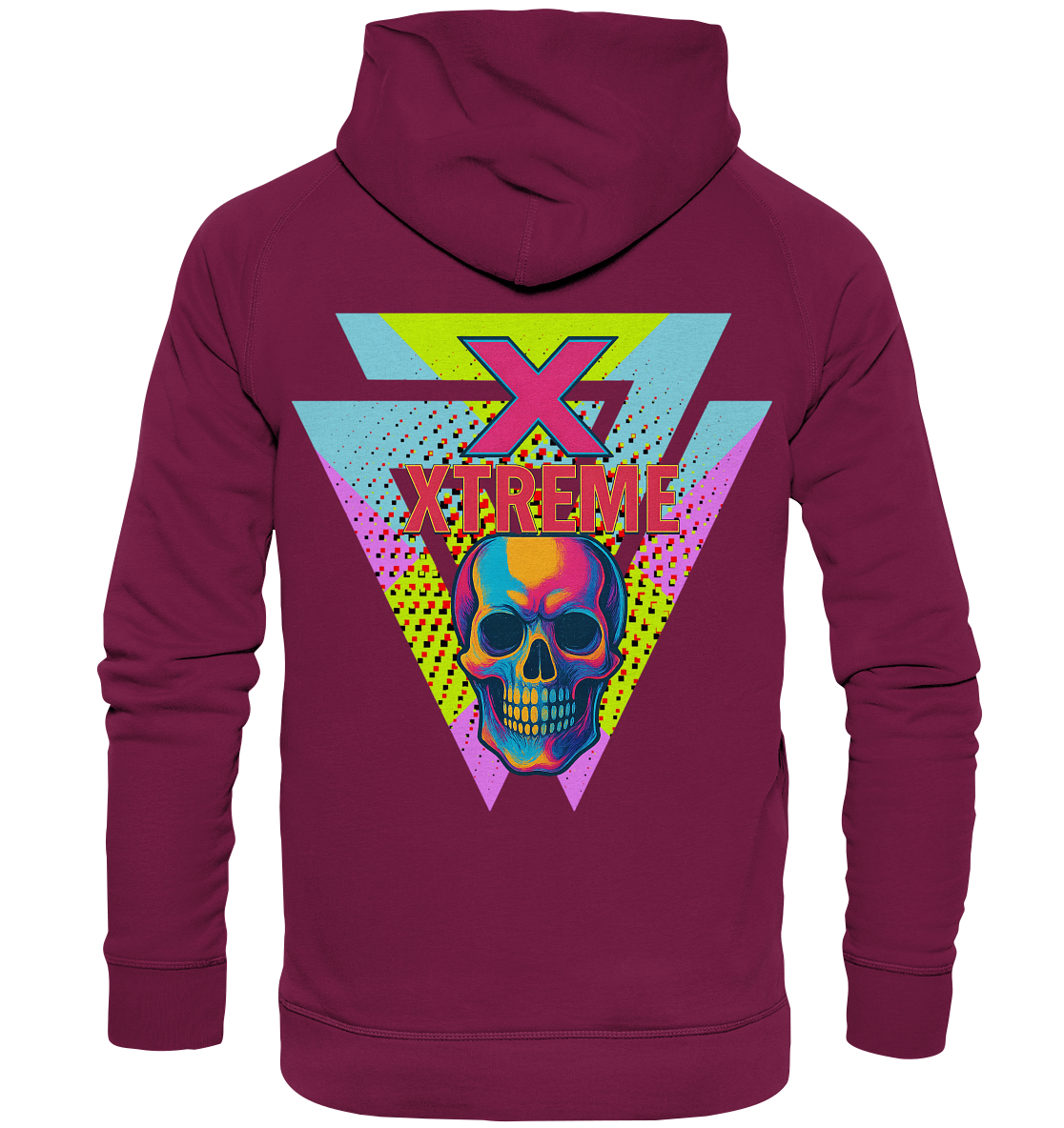 Neon Totenkopf Kapuzenpullover Unisex – XTREME 2 – Bordeauxrot – XS
