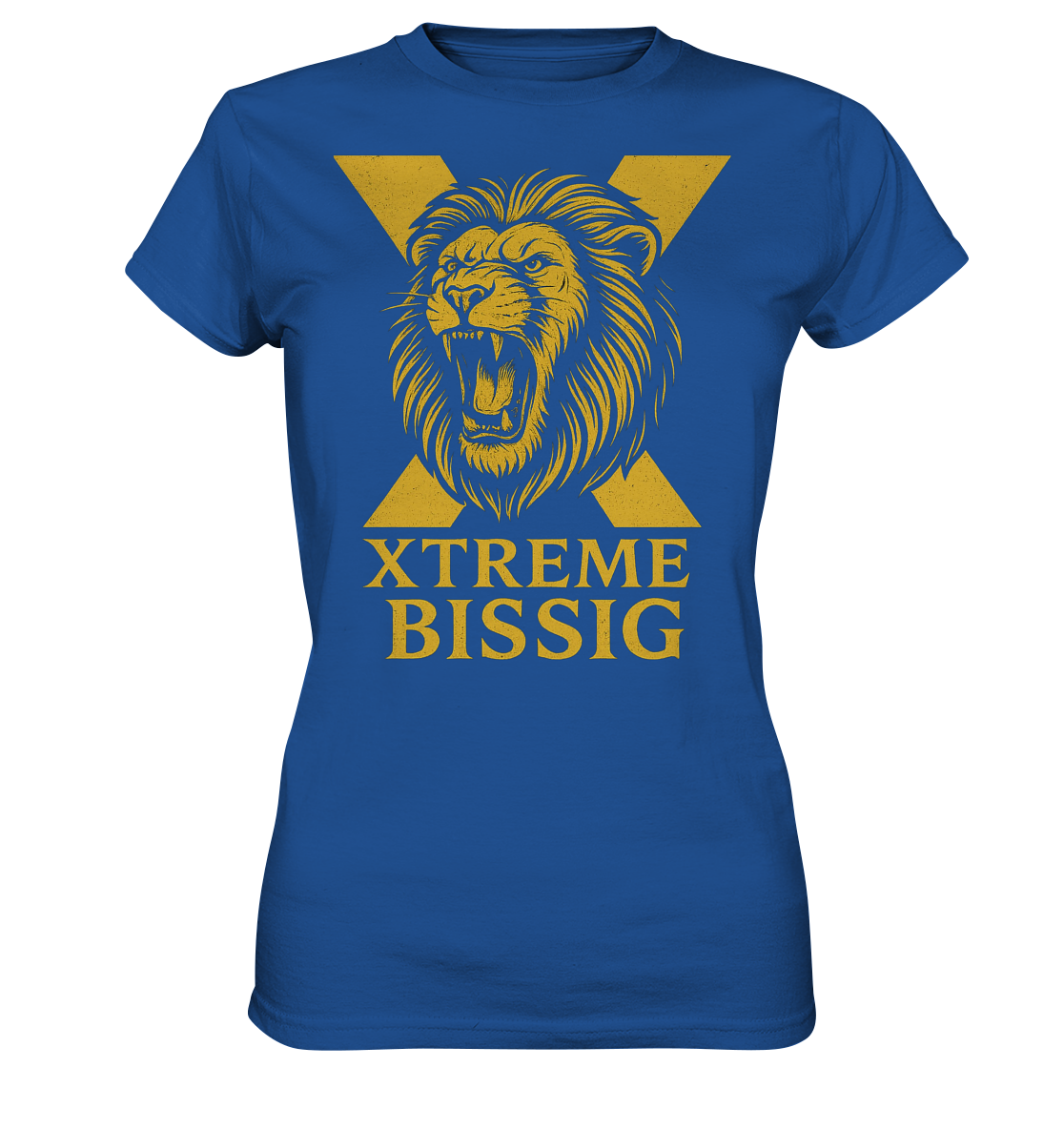 Bissig Damen T-Shirt – XTREME BISSIG GOLD – Königsblau – XS