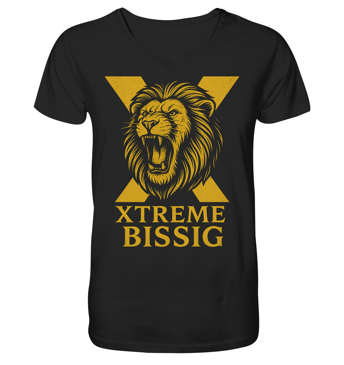 Bissig V-Ausschnitt-Shirt Unisex – XTREME BISSIG GOLD – Schwarz – S