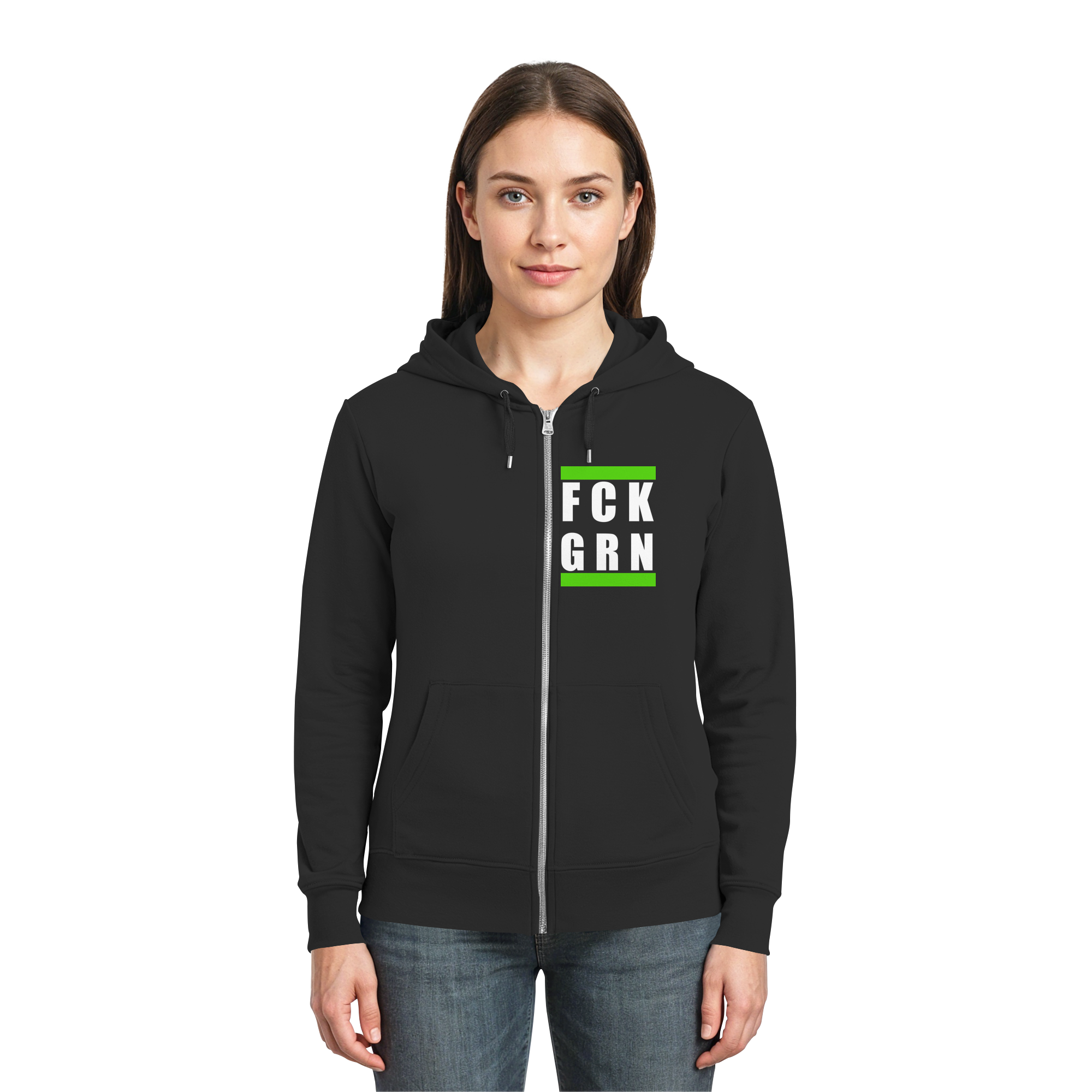 FCK GRN - Green No Thank You - Hooded Zipper Jacket | Baerbock Habeck Politics - second product detail image
