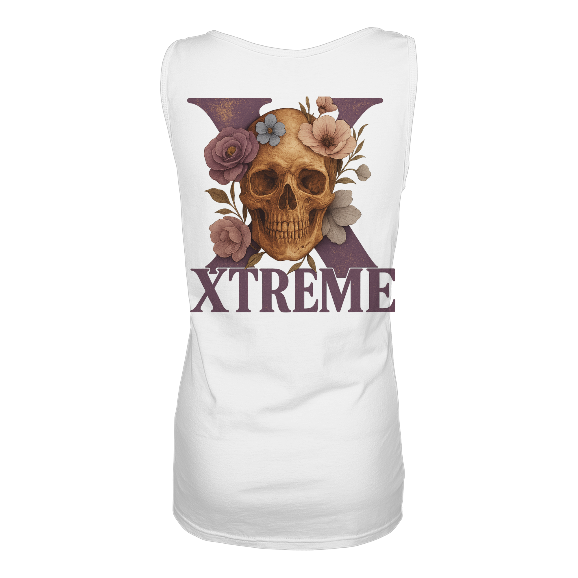 Totenkopf Blumen Damen Tanktop – XTREME FLOWER SKILL – Weiß – S
