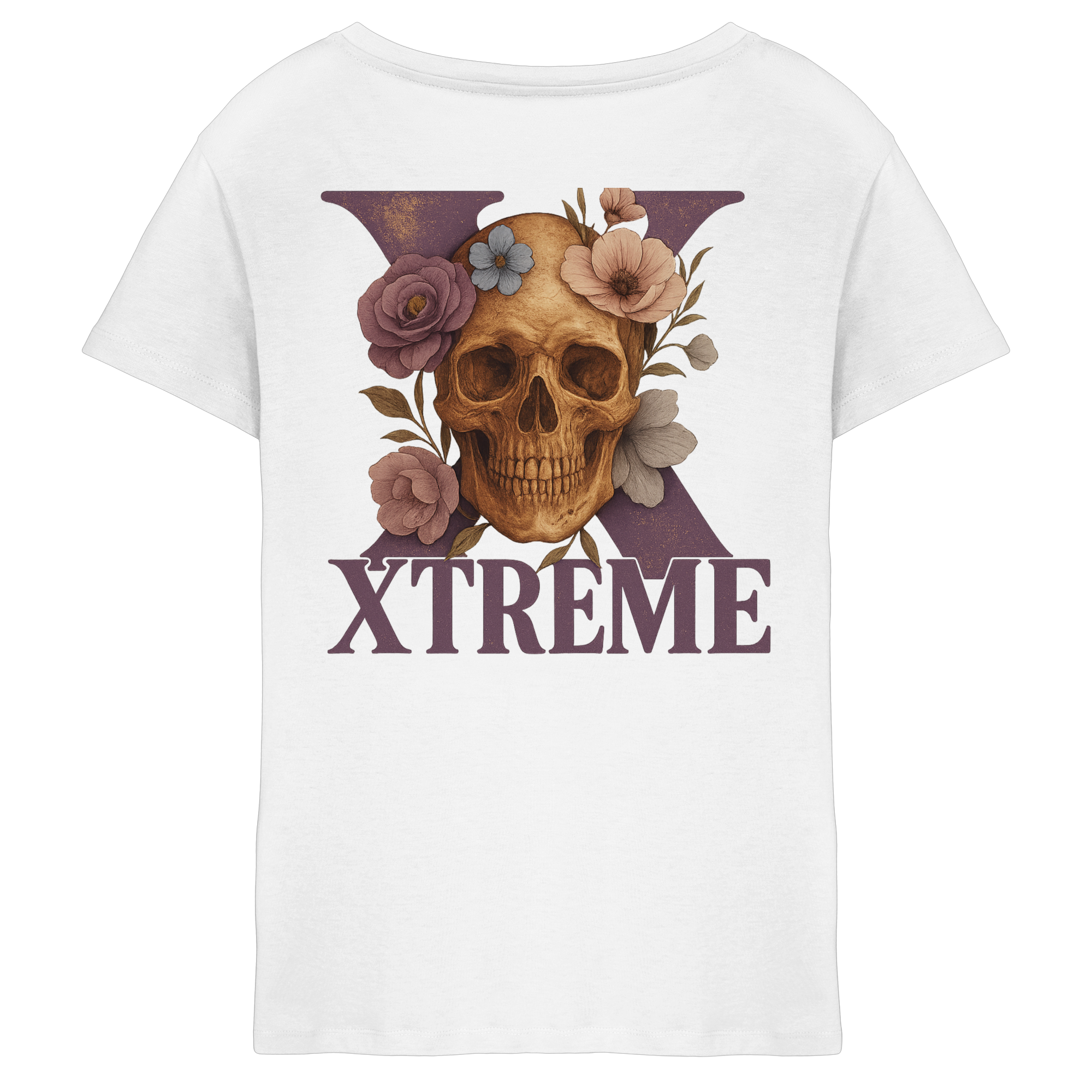 Blumen Damen V-Ausschnitt-Shirt – XTREME FLOWER SKILL – Weiß – XS