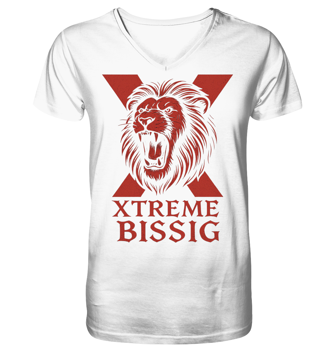 Bissig V-Ausschnitt-Shirt Unisex – XTREME BISSIG RED – Weiß – S