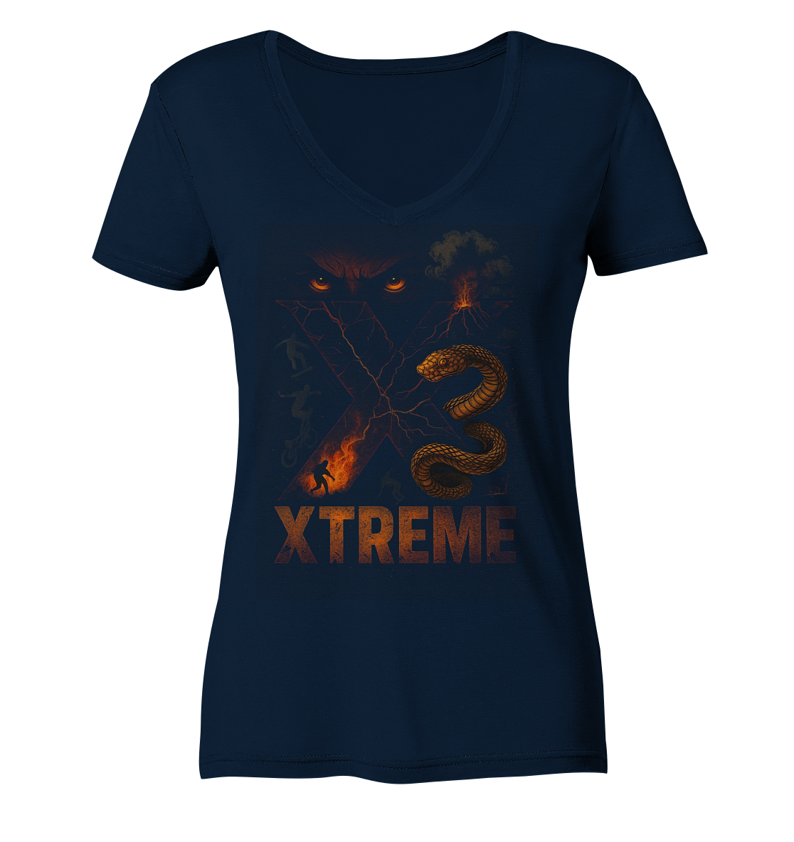 Damen V-Ausschnitt-Shirt – XTREME Instinct - Dark Fusion Edition – Marineblau – XS
