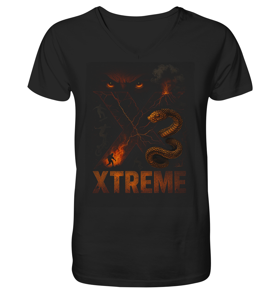 Herren V-Ausschnitt-Shirt – XTREME Instinct - Dark Fusion Edition – Schwarz – S