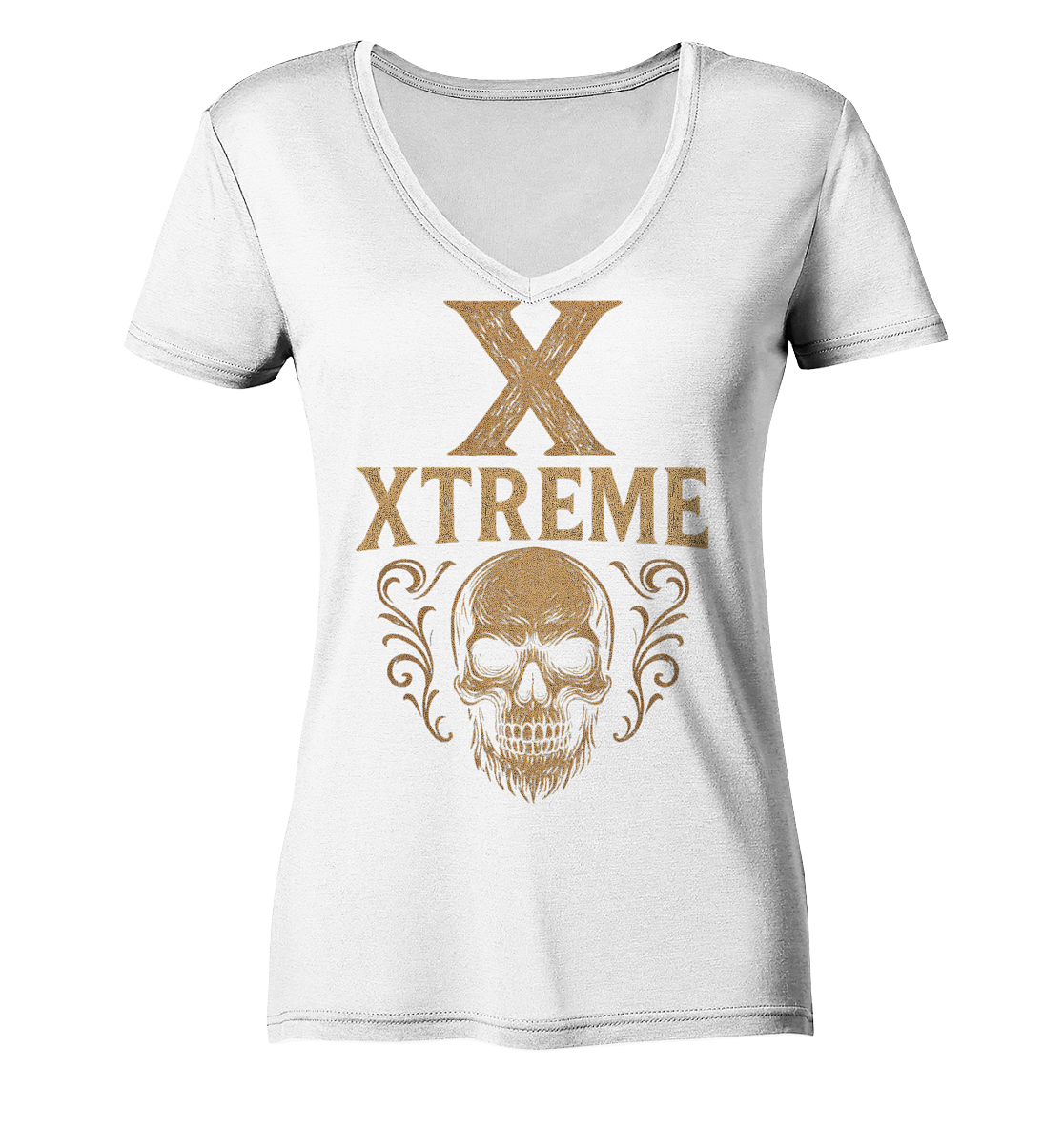 Totenkopf Wurzeln Damen V-Ausschnitt-Shirt – XTREME Skull Roots – Weiß – XS