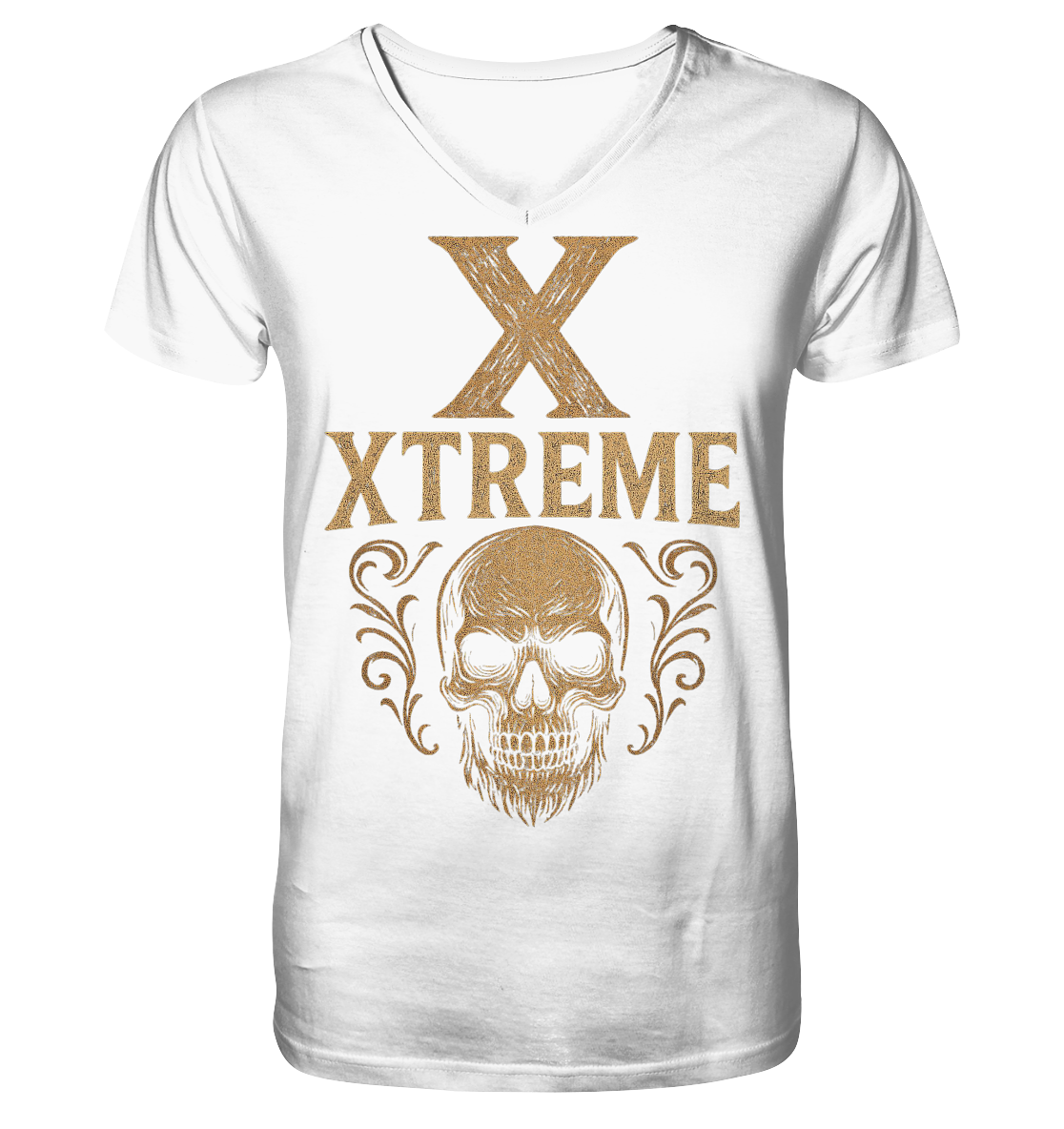 Totenkopf Wurzeln V-Ausschnitt-Shirt Unisex – XTREME Skull Roots – Weiß – S