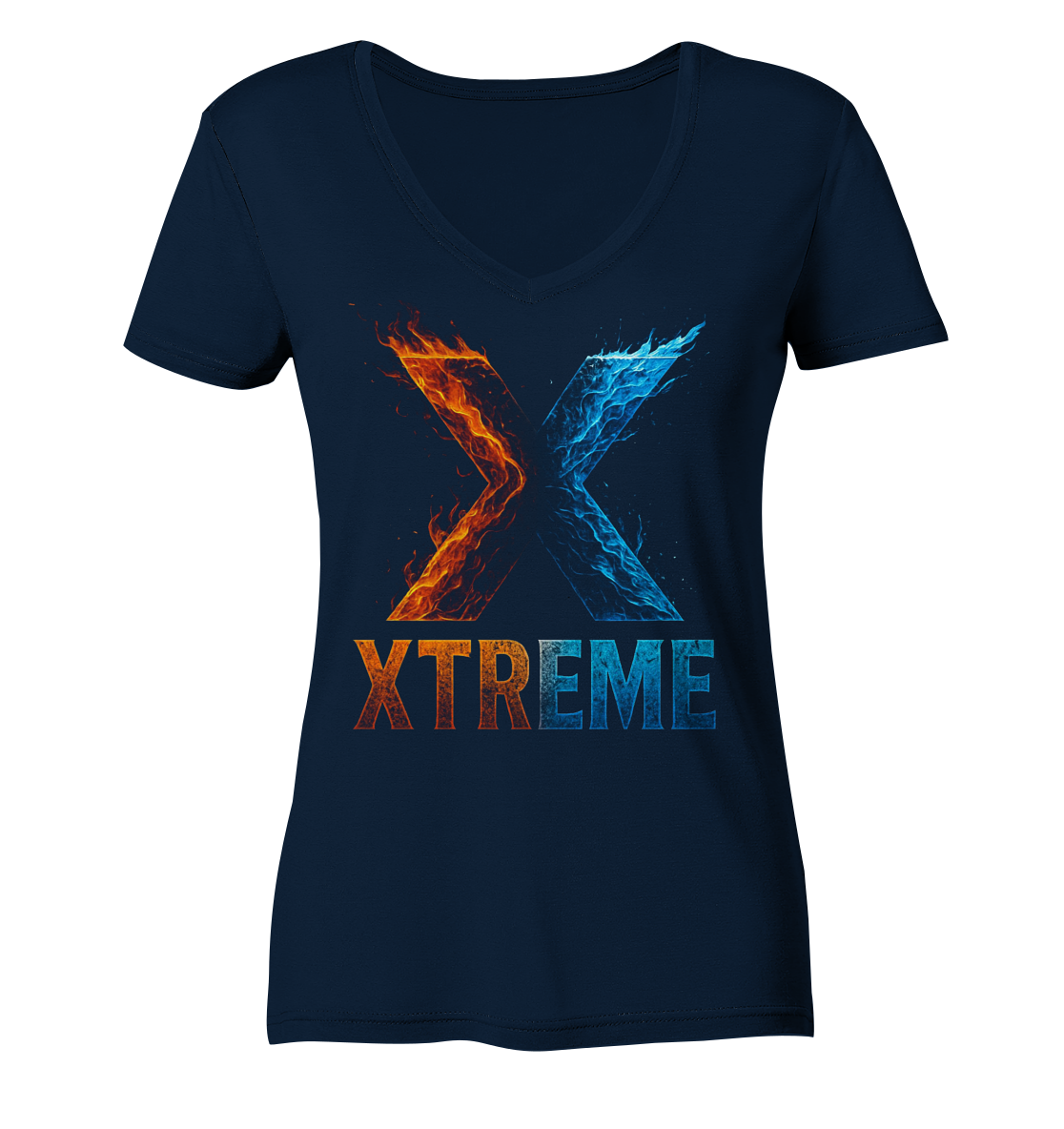 Feuer & Eis Damen V-Ausschnitt-Shirt – Xtreme - Feuer & Eis Edition – Marineblau – XS