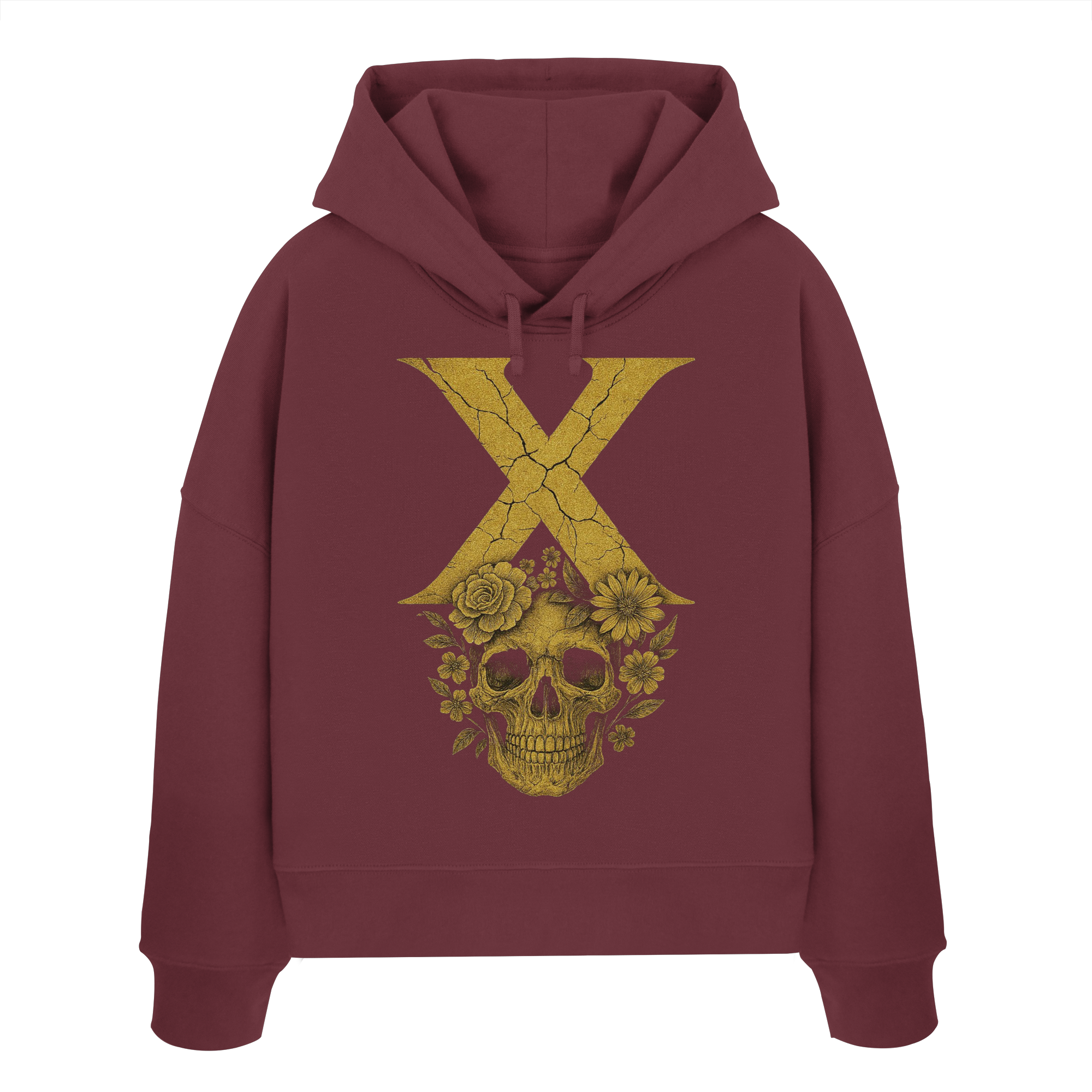 Blumen Damen Kapuzenpullover – XTREME FLOWER – Bordeauxrot – XS