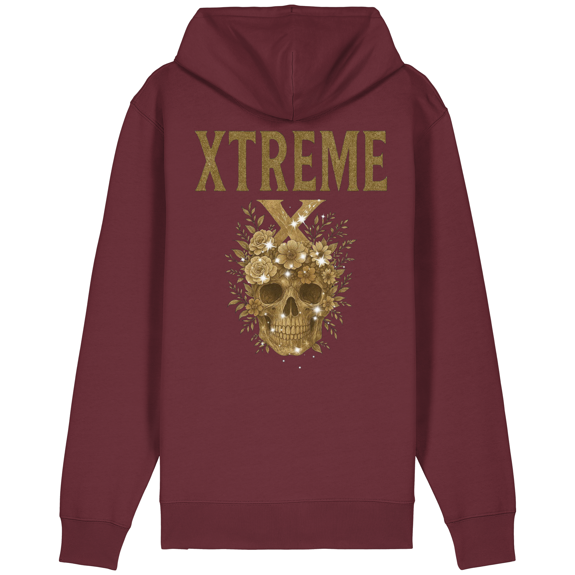 Totenkopf Blumen T-Shirt Unisex – XTREME Dark Bloom Skull – Bordeauxrot – XS