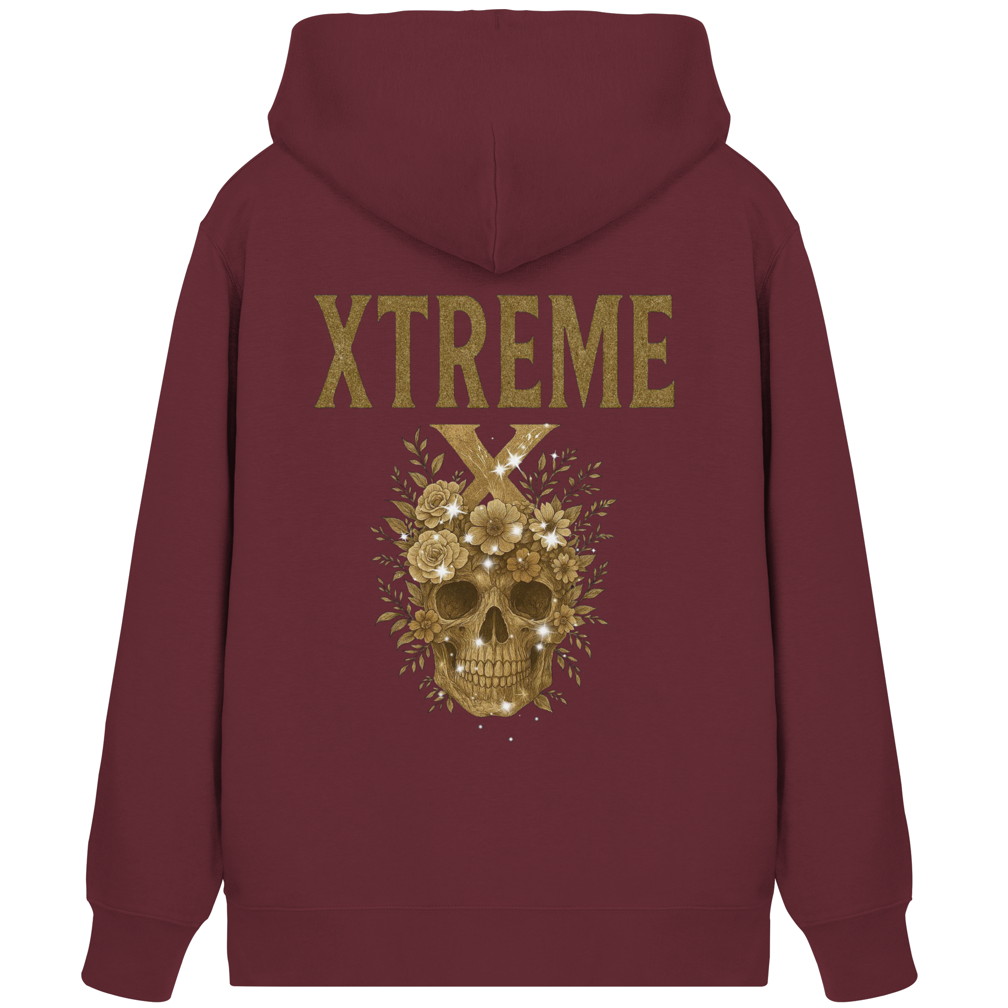 Totenkopf Blumen T-Shirt Unisex – XTREME Dark Bloom Skull – Bordeauxrot – XS