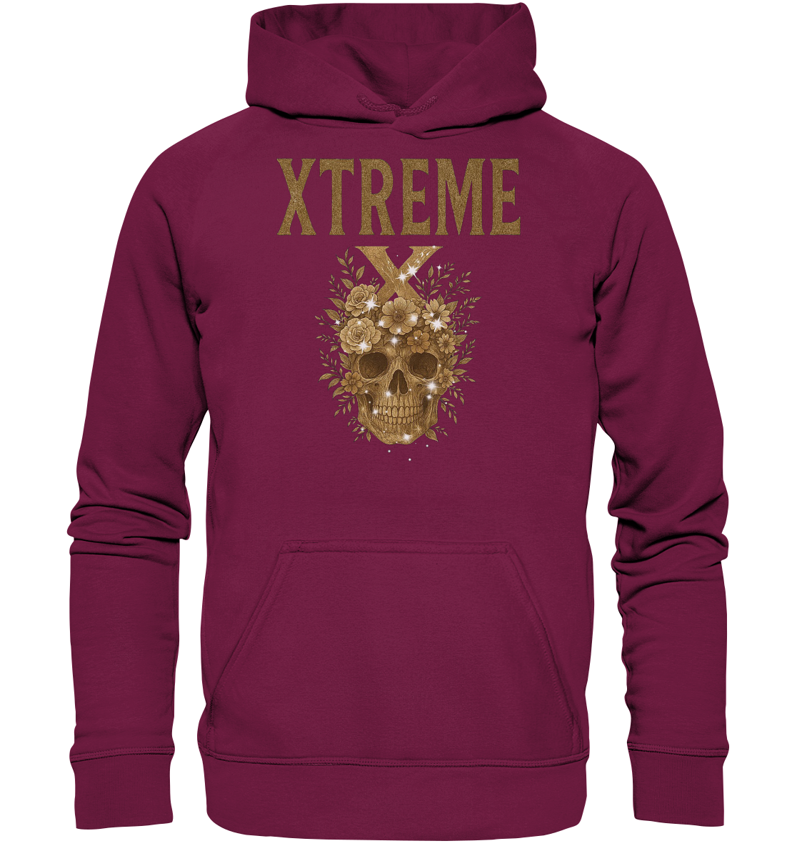 Totenkopf Blumen Kapuzenpullover Unisex – XTREME Dark Bloom Skull – Bordeauxrot – XS