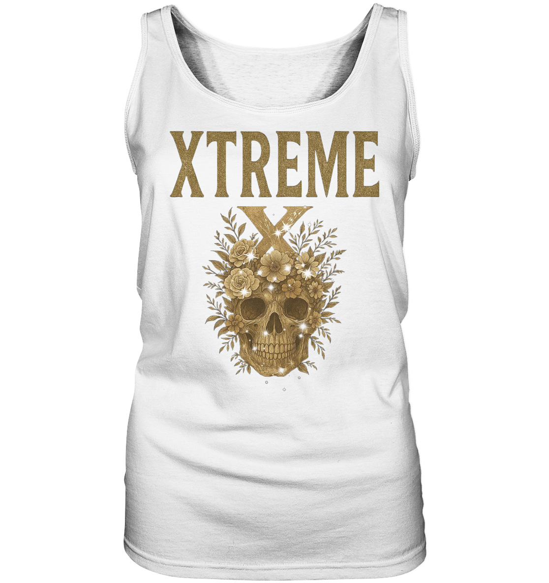Totenkopf Blumen Damen Tanktop – XTREME Dark Bloom Skull – Weiß – S