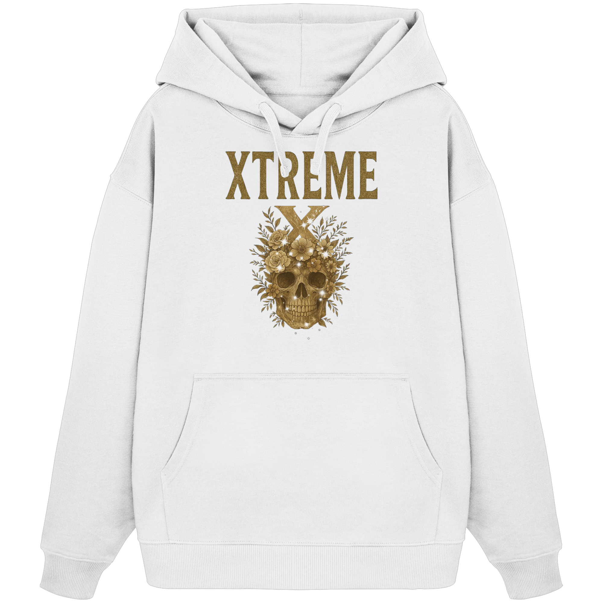 Totenkopf Blumen Kapuzenpullover Unisex – XTREME Dark Bloom Skull – Weiß – S