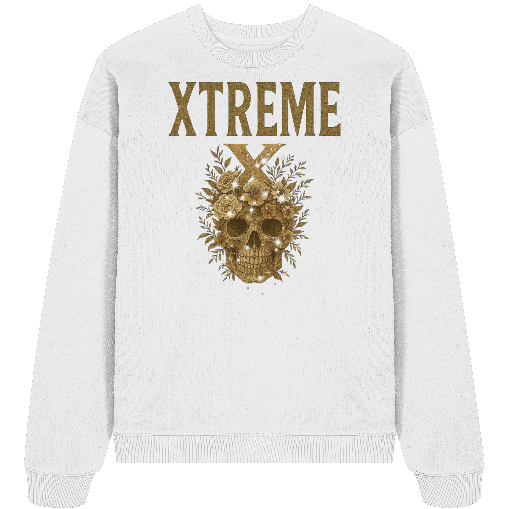 Totenkopf Blumen Sweatshirt Unisex – XTREME Dark Bloom Skull – Weiß – XS