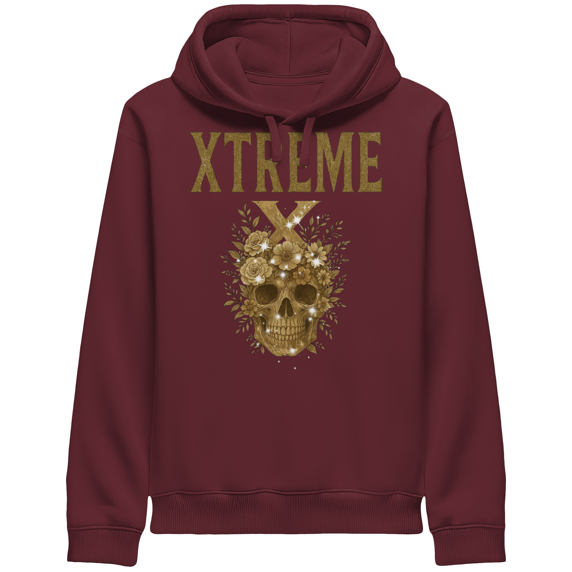 Totenkopf Blumen Kapuzenpullover Unisex – XTREME Dark Bloom Skull – Bordeauxrot – XS