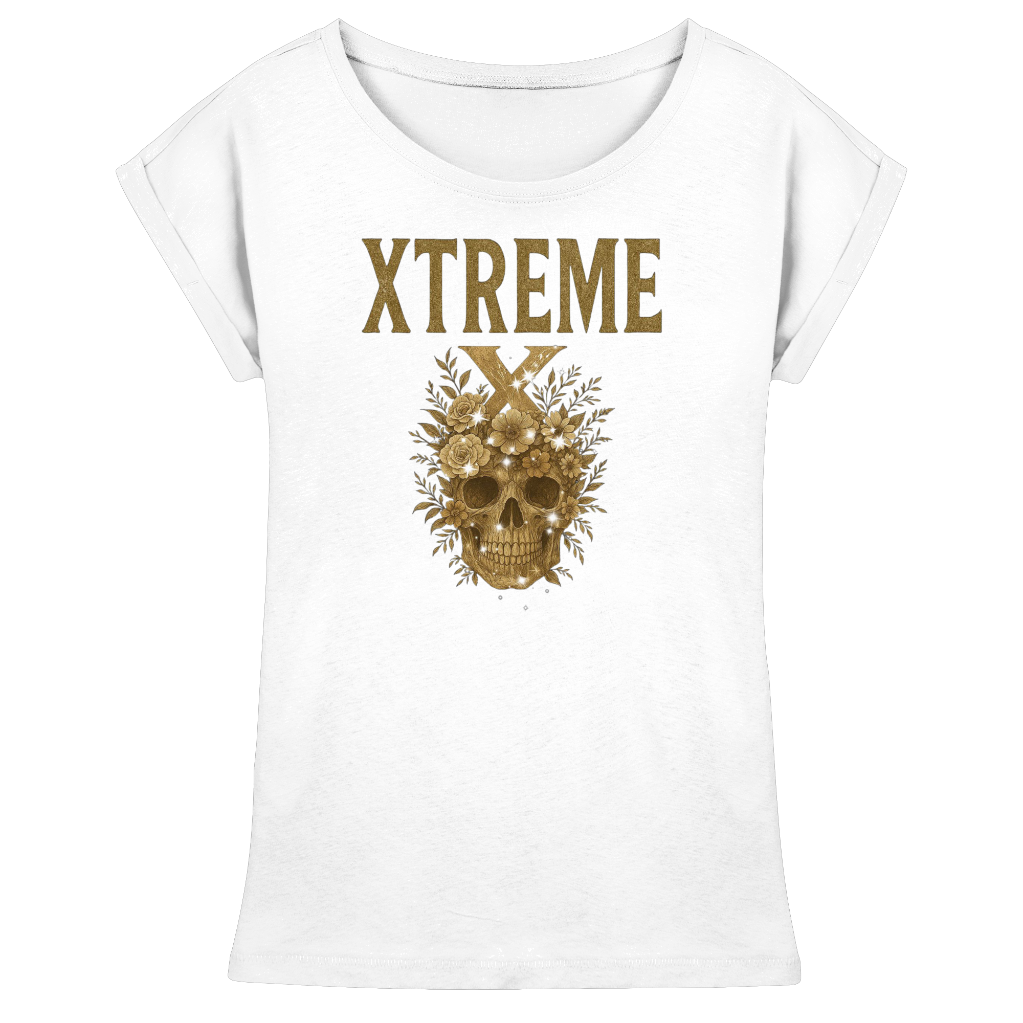 Totenkopf Blumen Damen T-Shirt – XTREME Dark Bloom Skull – Weiß – XS