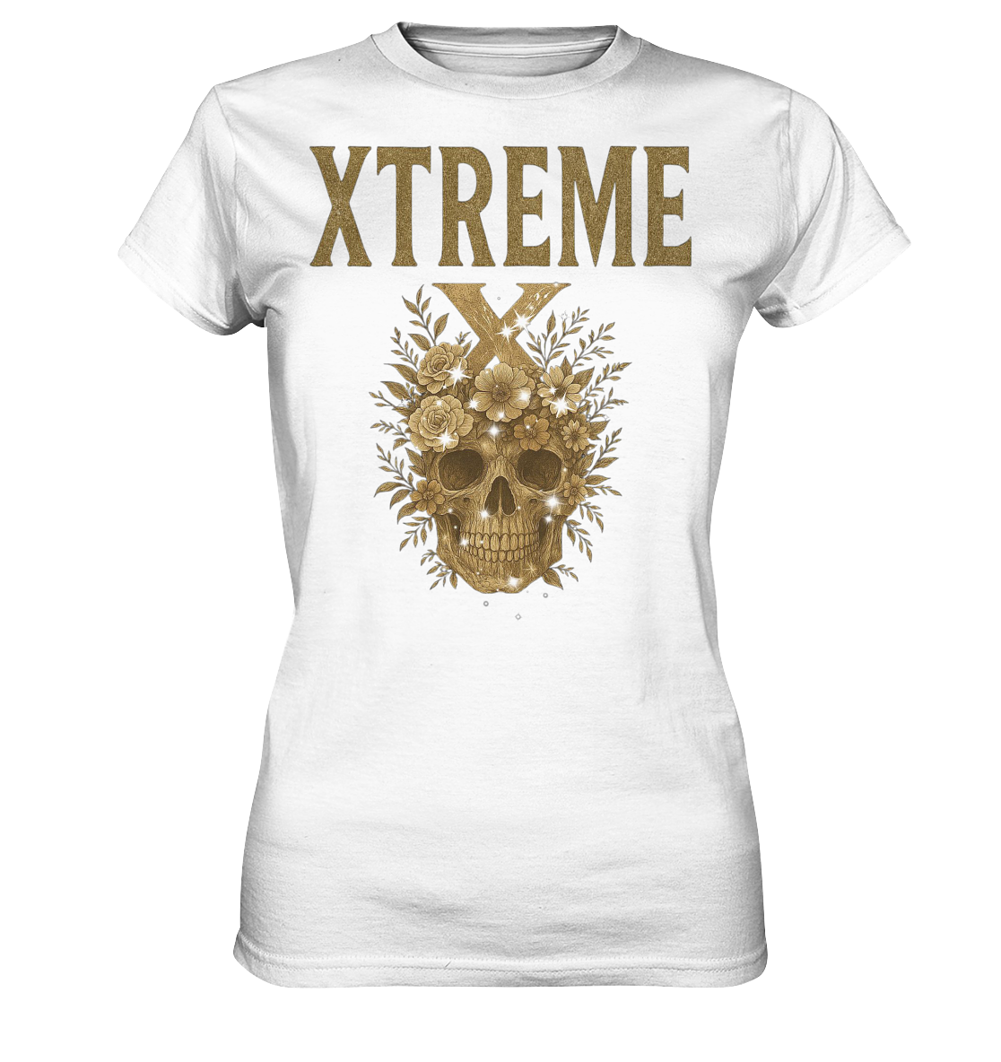 Totenkopf Blumen Damen T-Shirt – XTREME Dark Bloom Skull – Weiß – S
