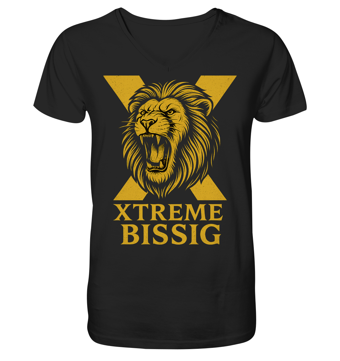 Bissig V-Ausschnitt-Shirt Unisex – XTREME BISSIG GOLD – Schwarz – S