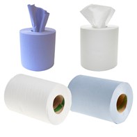 Blue and white roll with a dispenser to keep your area clean!