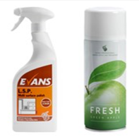 Housekeeping essentials, polish chemicals and air freshener to neutralise odours