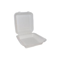 8" Square White Bagasse Hinged Box | Bagasse Packaging 8" Square Edenware White Bagasse Hinged Box