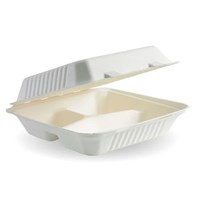 9" Bagasse 3 Compartment Clamshell Meal Box | Select Catering Solutions Ltd 9" Bagasse 3 Compartment Clamshell Meal Box