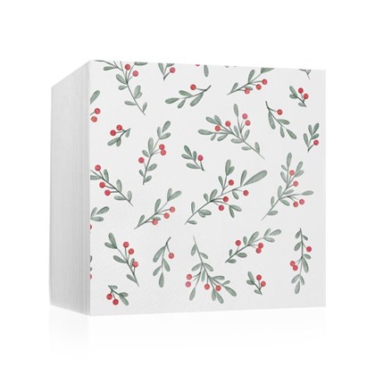 40cm 2ply White Holly Napkins Napkin 2ply 40x40cm White Holly