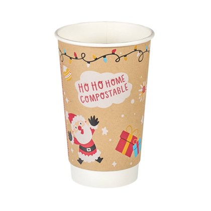 16oz Kraft Festive Double Wall Hot Cup (Aqueous Lined) 16oz Kraft Festive Double Wall Hot Cup