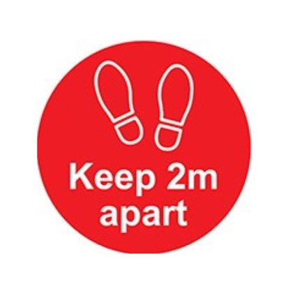 Keep 2m Apart label 200mm Dia Red