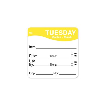 2x2" Yellow Tuesday Prep Label | Select Catering Solutions Ltd 2x2" Yellow Tuesday Prep Label | Select Catering Solutions Ltd