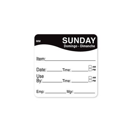 2x2" Black Sunday Prep Label | Select Catering Solutions Ltd 2x2" Black Sunday Prep Label | Select Catering Solutions Ltd
