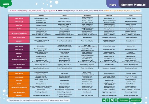 Summer Term Menu - from April 2026