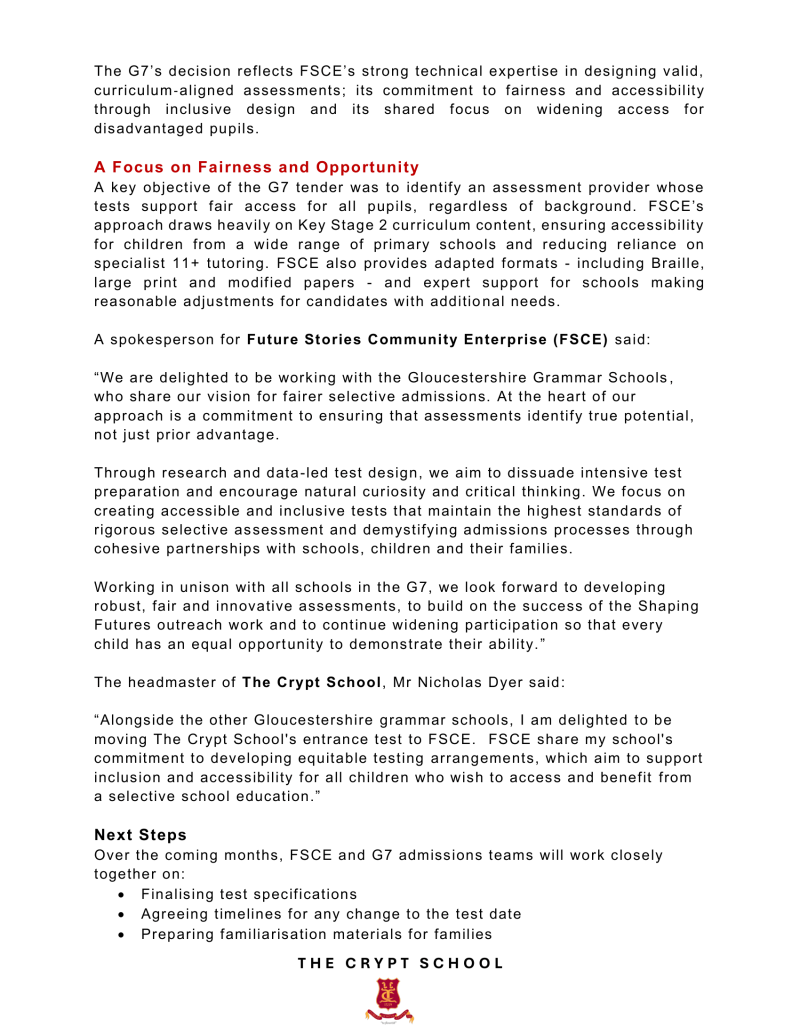crypt school gloucestershire grammar schools appoint new provider for admissions test page 2