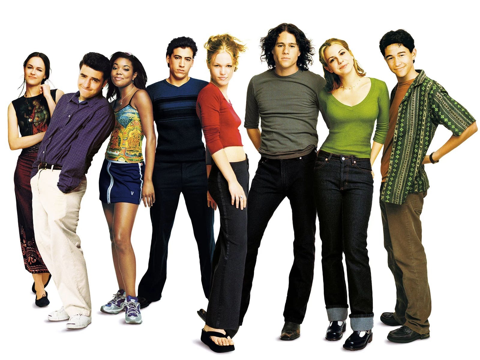 10 Things I Hate About You A movie poster of eight teenagers standing facing the camera