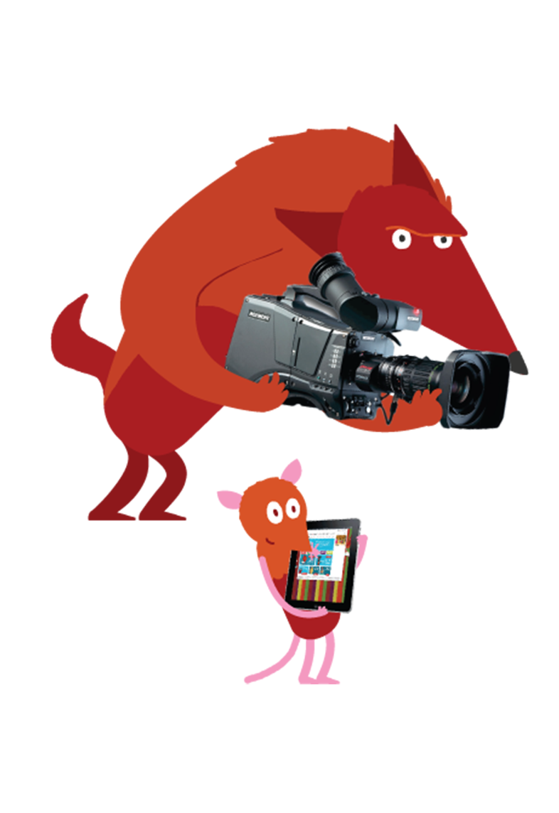 Playground Beasts Characters Videos An illustration of animals carrying video recording equipment