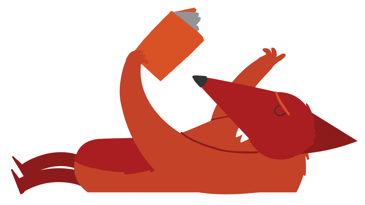 Fox Character Playground A cartoon of a fox reading a book