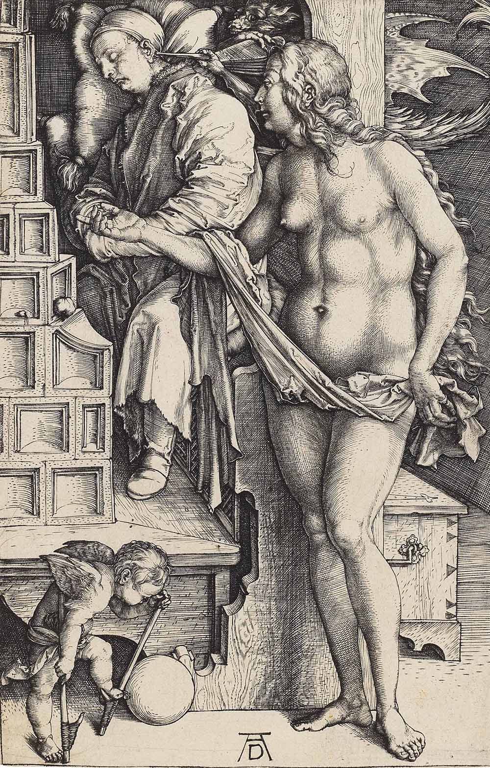 The Dream of the Doctor Shakespeare's Globe A sketch of a naked woman reaching for a man who sits clothed.