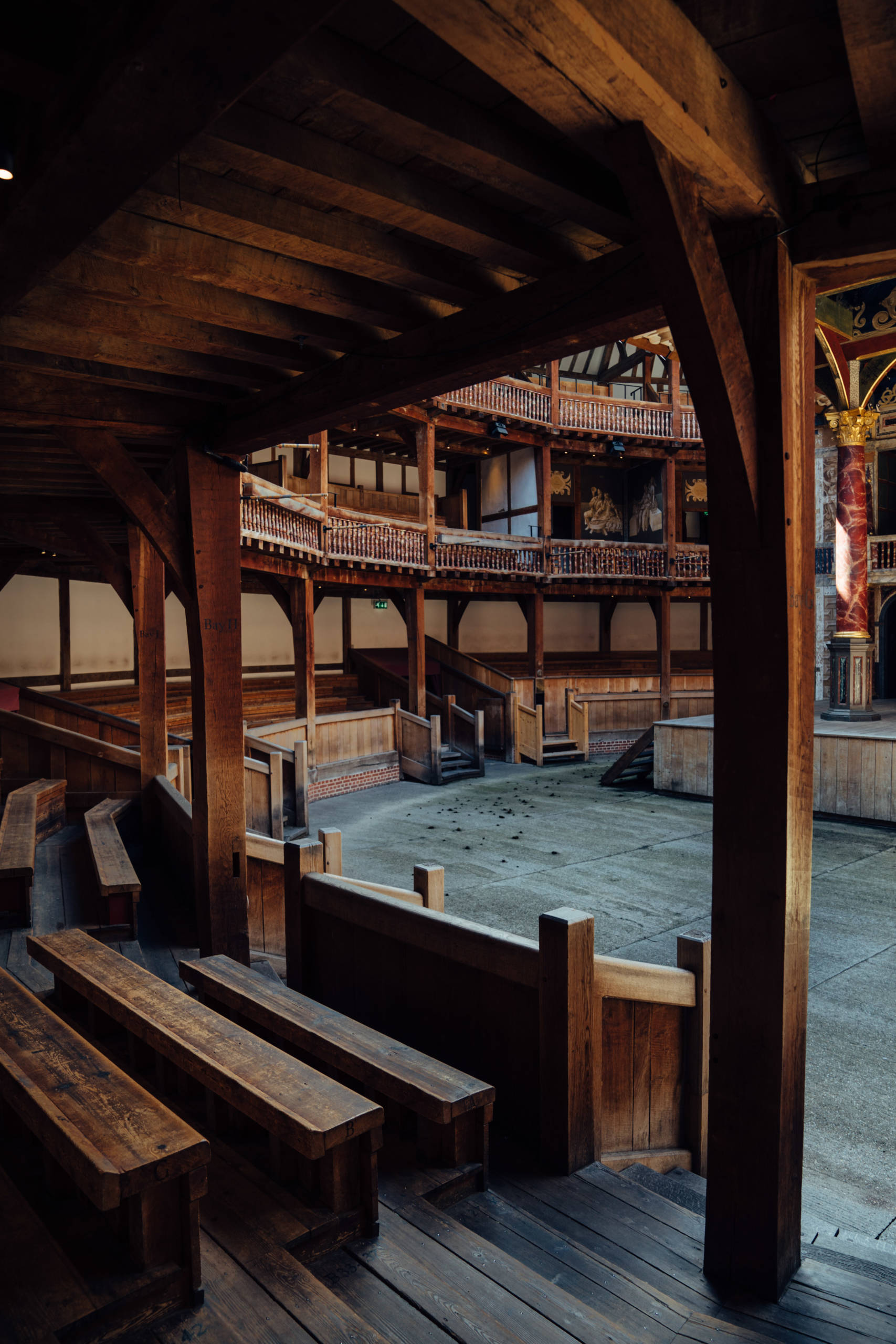 Our Empty Theatres Helen Murray Shakespeare's Globe 6 The view of an outdoor stage from a seat