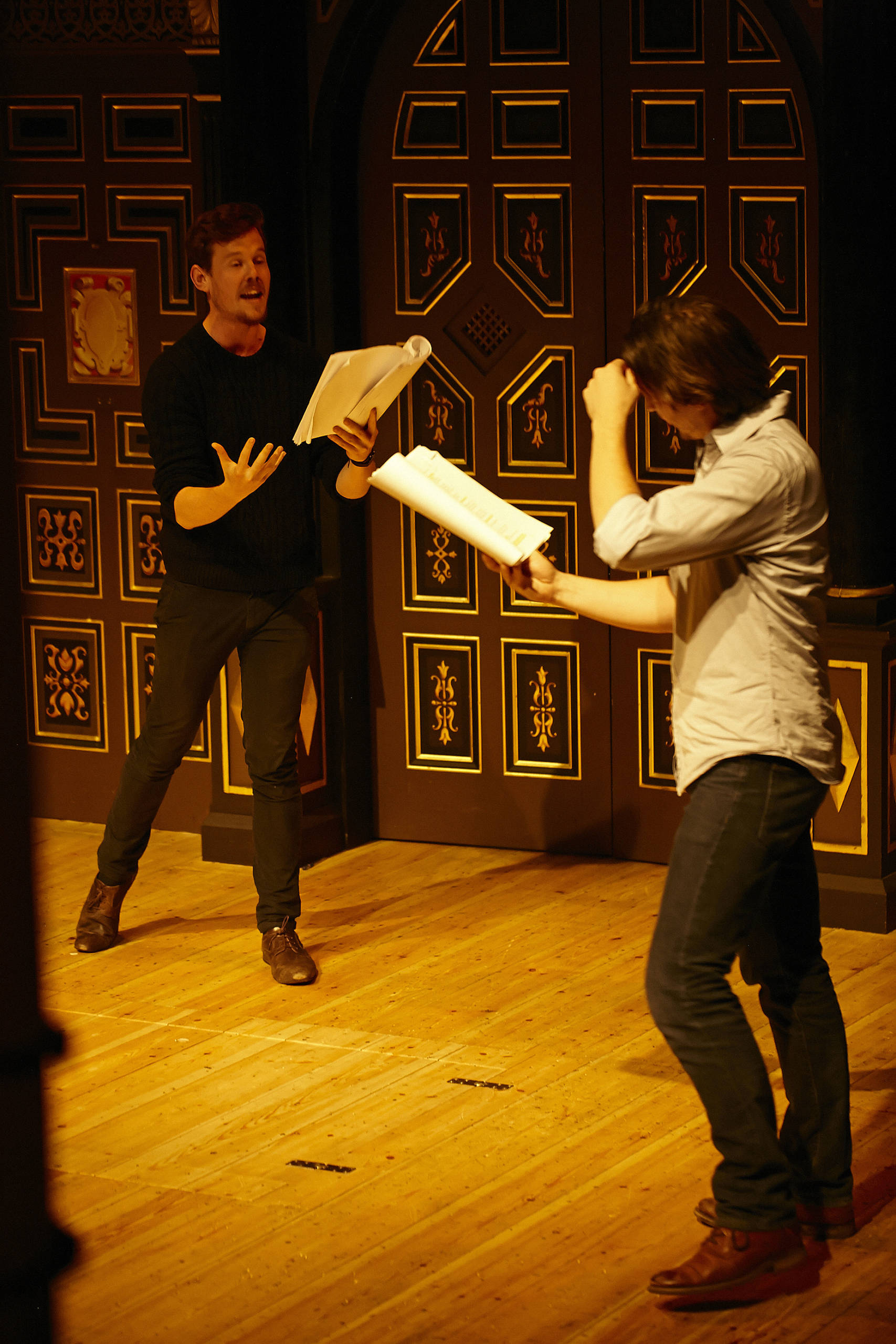 Annemarie Bickerton Read Not Dead Two actors perform on stage with scripts