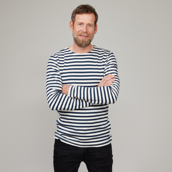 Herren Langarm Ringelshirt mit Greenpeace Logostick cremeweiss/dunkelblau Herren Langarm Ringelshirt mit Greenpeace Logostick cremeweiss/dunkelblau