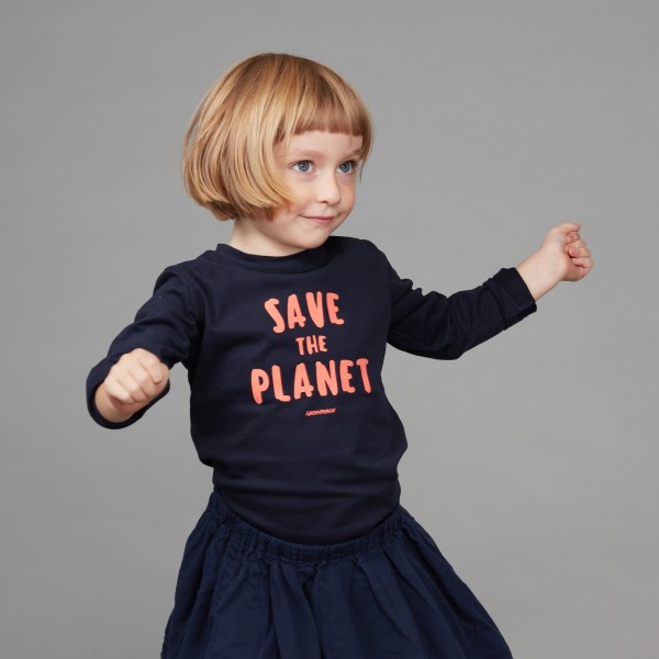 Kids Langarm Shirt "Save the Planet" rosa