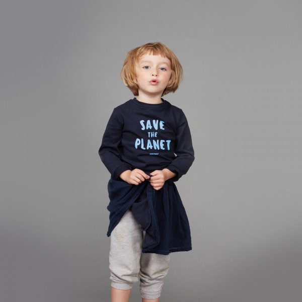 Kids Langarm Shirt "Save the Planet" hellblau